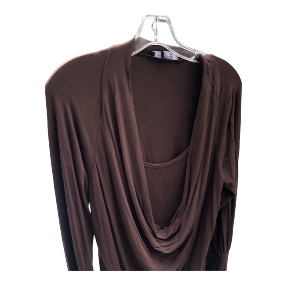 Laudry brown long sleeve draped front banded at hem size large with stretch